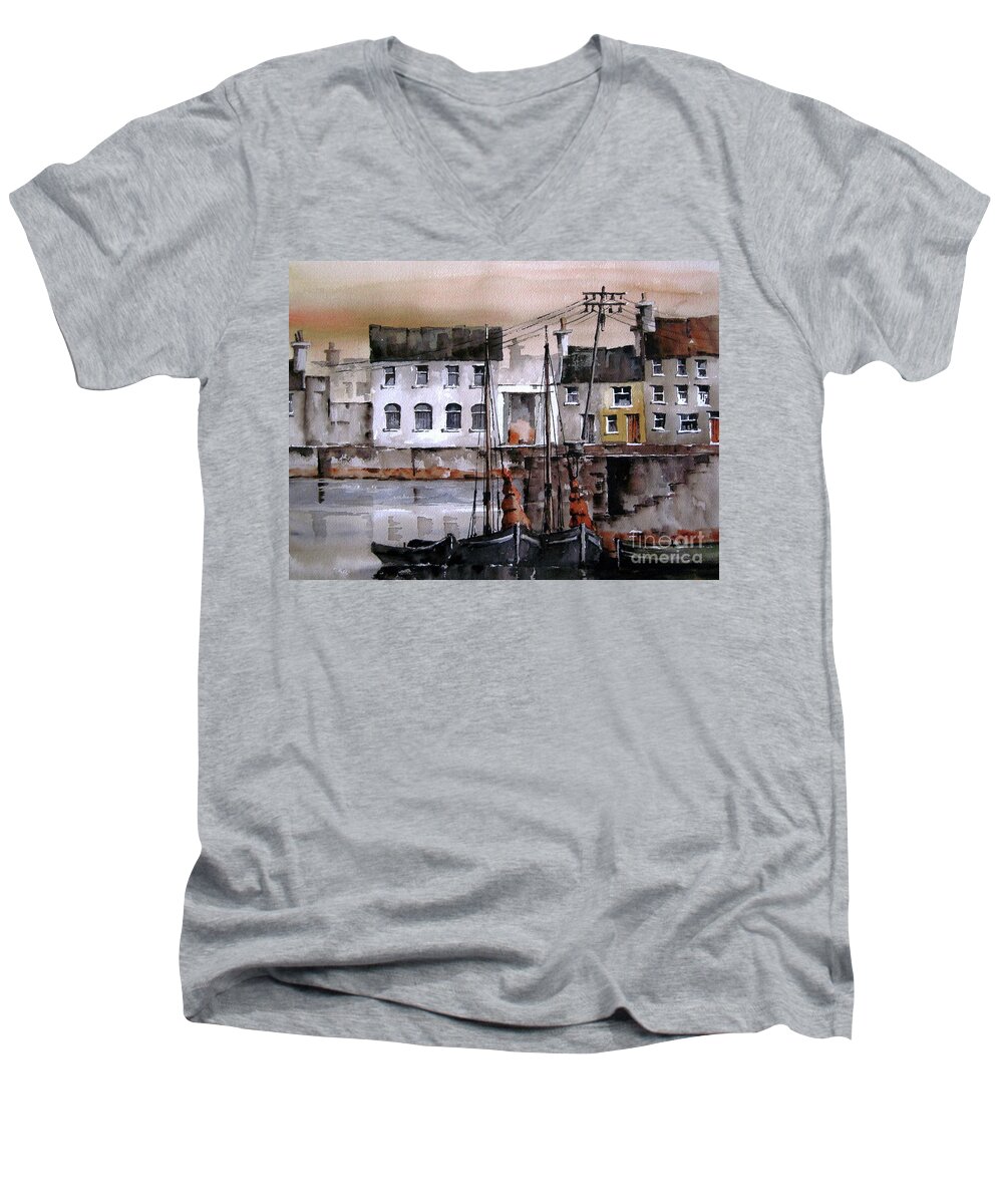 Wild Atlantic Way Galway Men's V-Neck T-Shirt featuring the painting Along the Cladagh Galway by Val Byrne