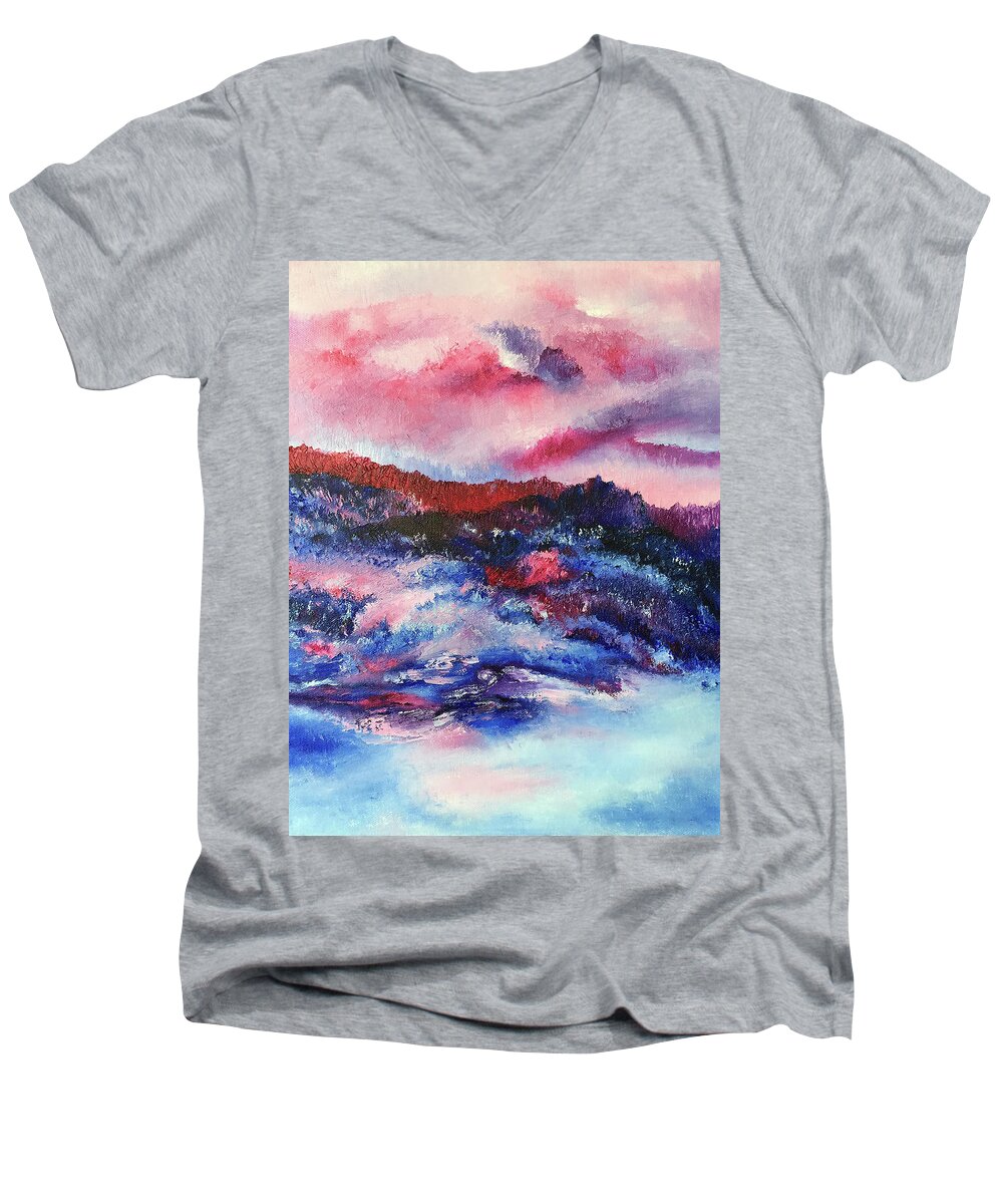 Impressionist Men's V-Neck T-Shirt featuring the painting Alpenglow by Terry R MacDonald