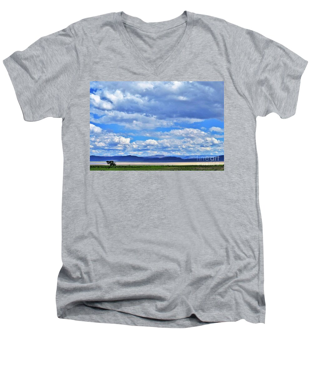 Alvord Desert Men's V-Neck T-Shirt featuring the photograph Sky Over Alvord Playa by Michele Penner