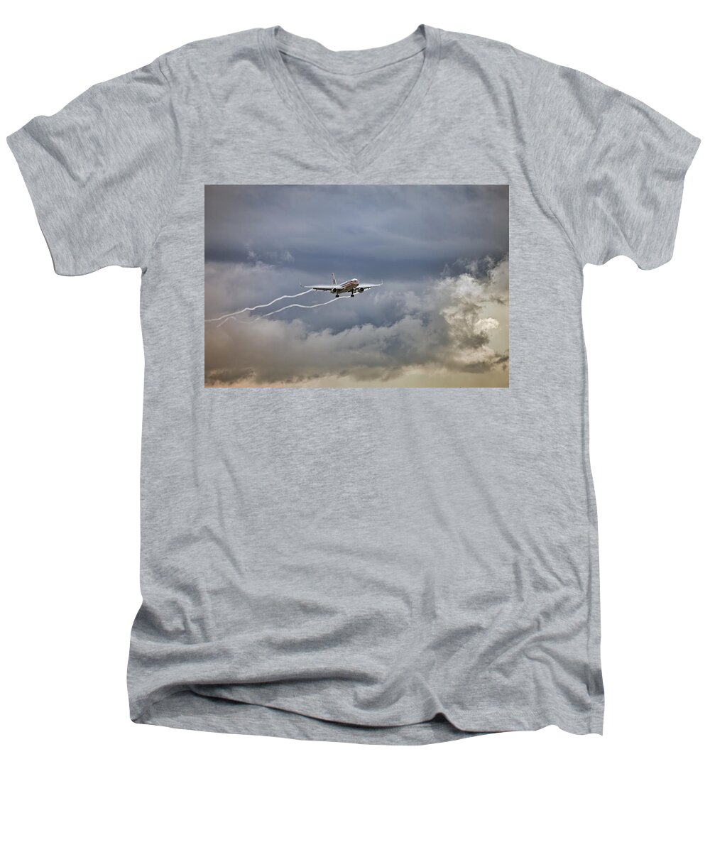 Aa Aircraft Landing Men's V-Neck T-Shirt featuring the photograph American aircraft landing by Juan Carlos Ferro Duque