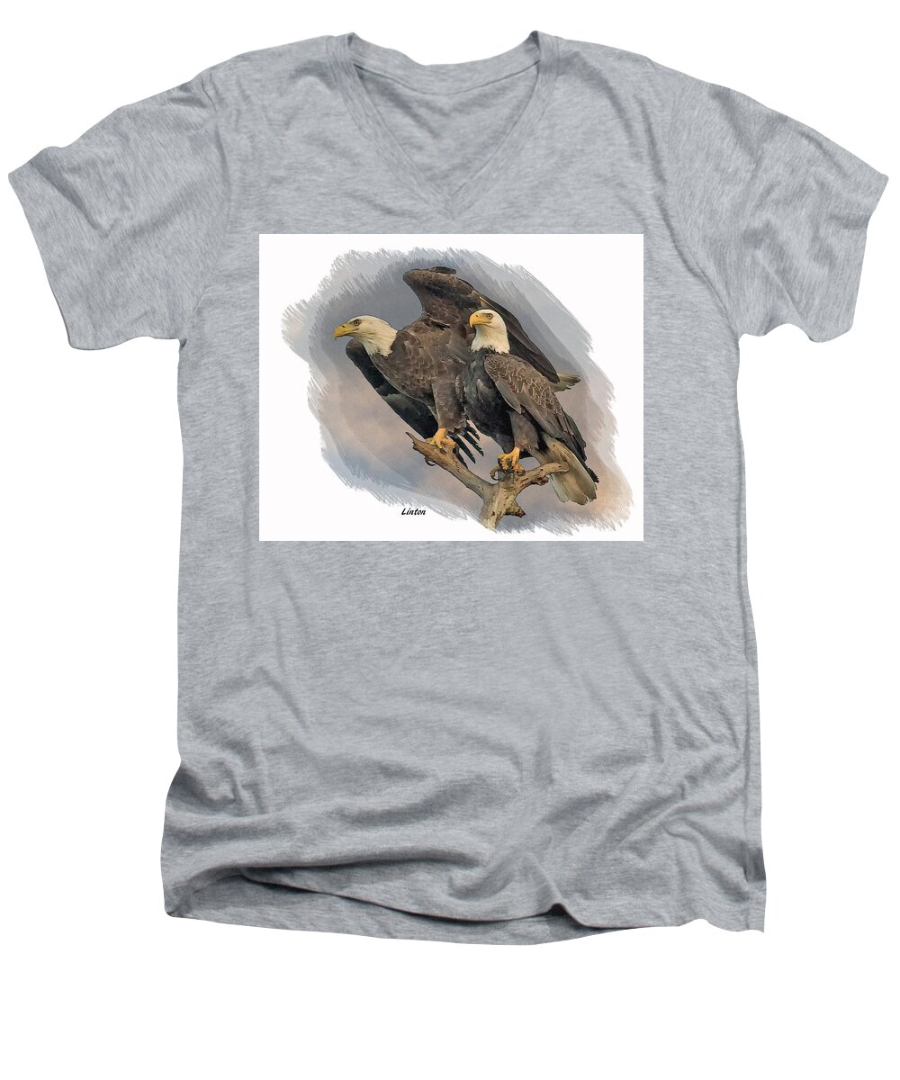 Eagle Men's V-Neck T-Shirt featuring the digital art American Bald Eagle Pair by Larry Linton