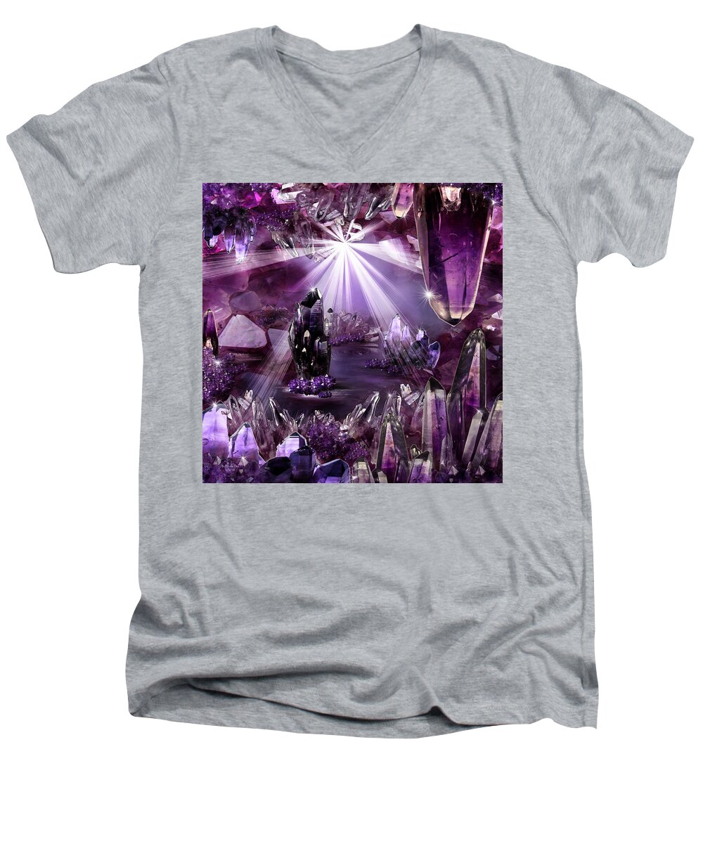 Digital Art Men's V-Neck T-Shirt featuring the digital art Amethyst Dreams by Artful Oasis