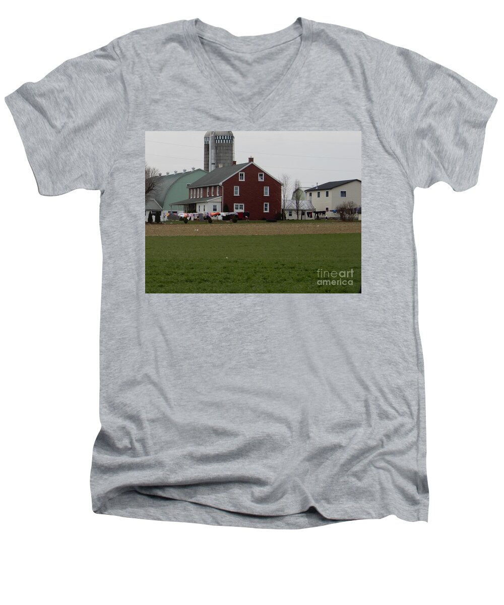 Amish Men's V-Neck T-Shirt featuring the photograph Amish Homestead 7 by Christine Clark