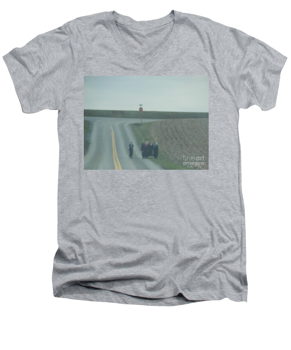 Amish Men's V-Neck T-Shirt featuring the photograph An Evening Stroll by Christine Clark