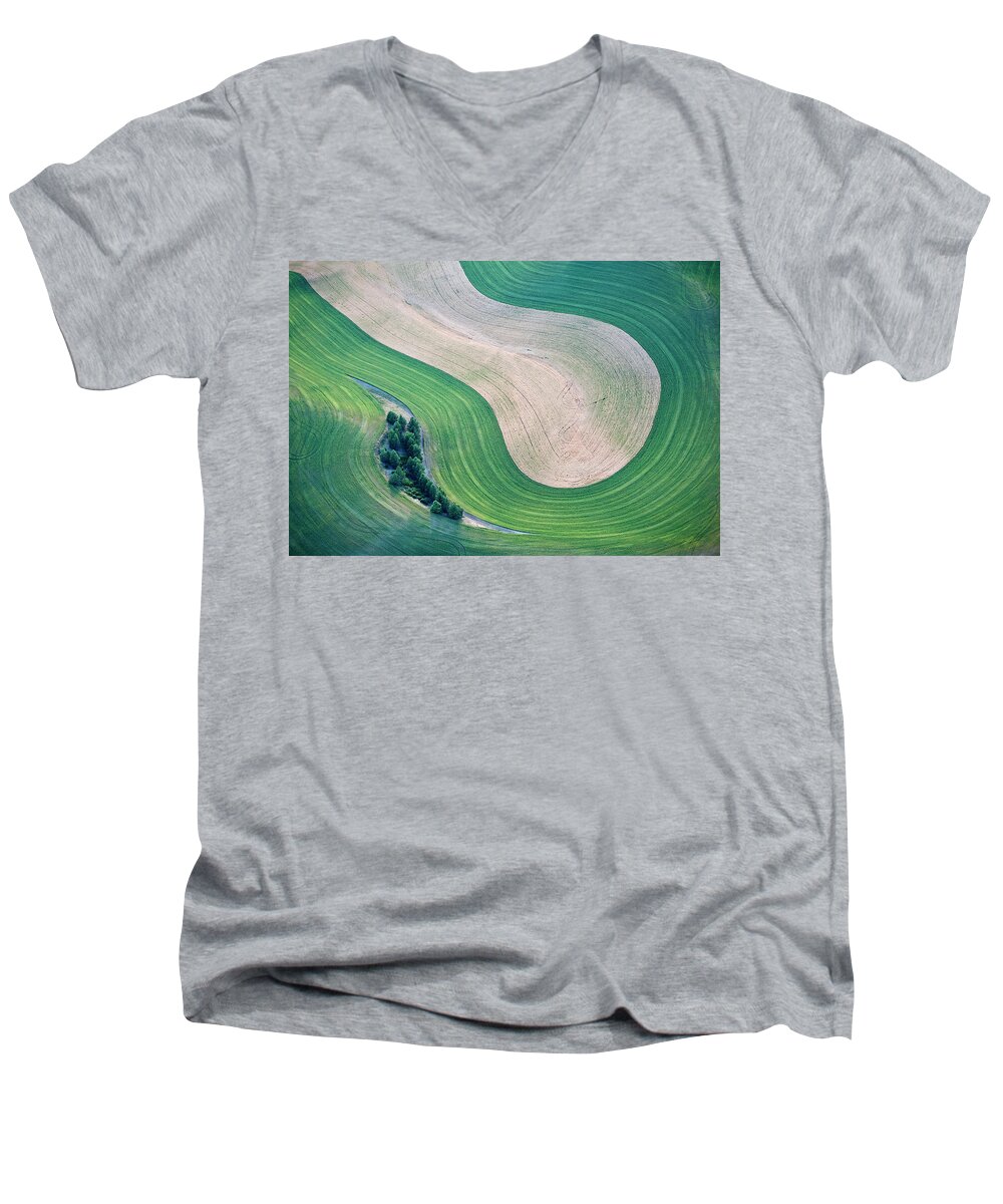 Outdoors Men's V-Neck T-Shirt featuring the photograph an Island of Trees by Doug Davidson