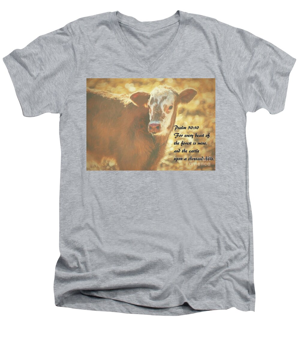 Cow Men's V-Neck T-Shirt featuring the photograph And The Cattle by Janice Pariza