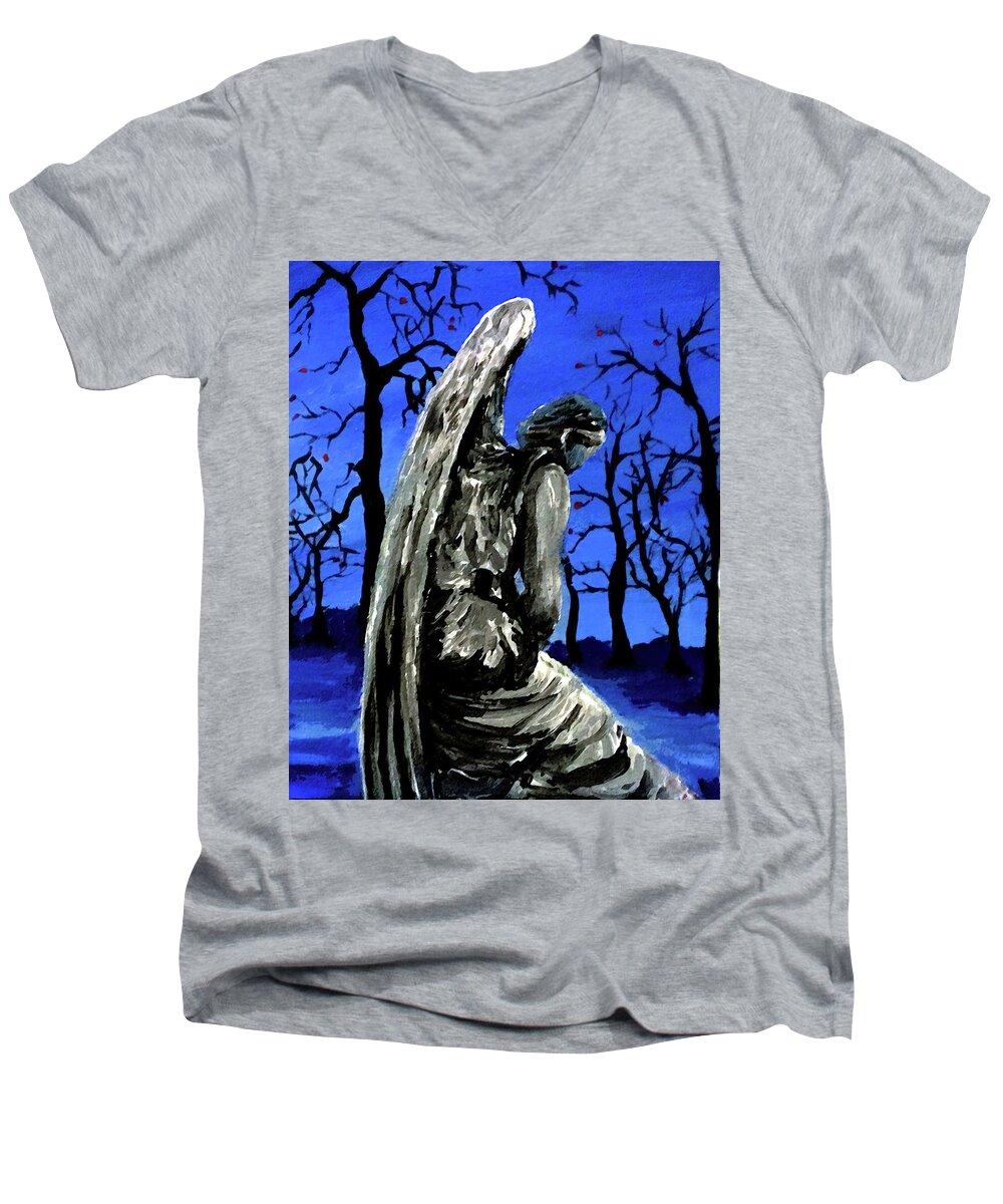 Angel Men's V-Neck T-Shirt featuring the painting Winter Angel by Frank Botello
