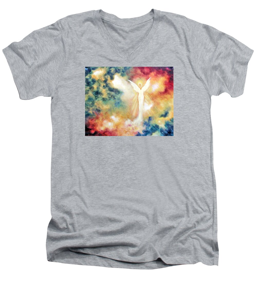 Angel Men's V-Neck T-Shirt featuring the painting Angel Light by Marina Petro