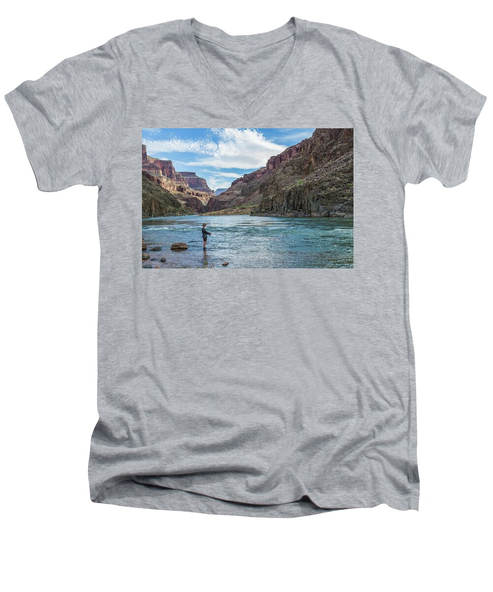 U.s. West Men's V-Neck T-Shirt featuring the photograph Angling on the Colorado by Alan Toepfer
