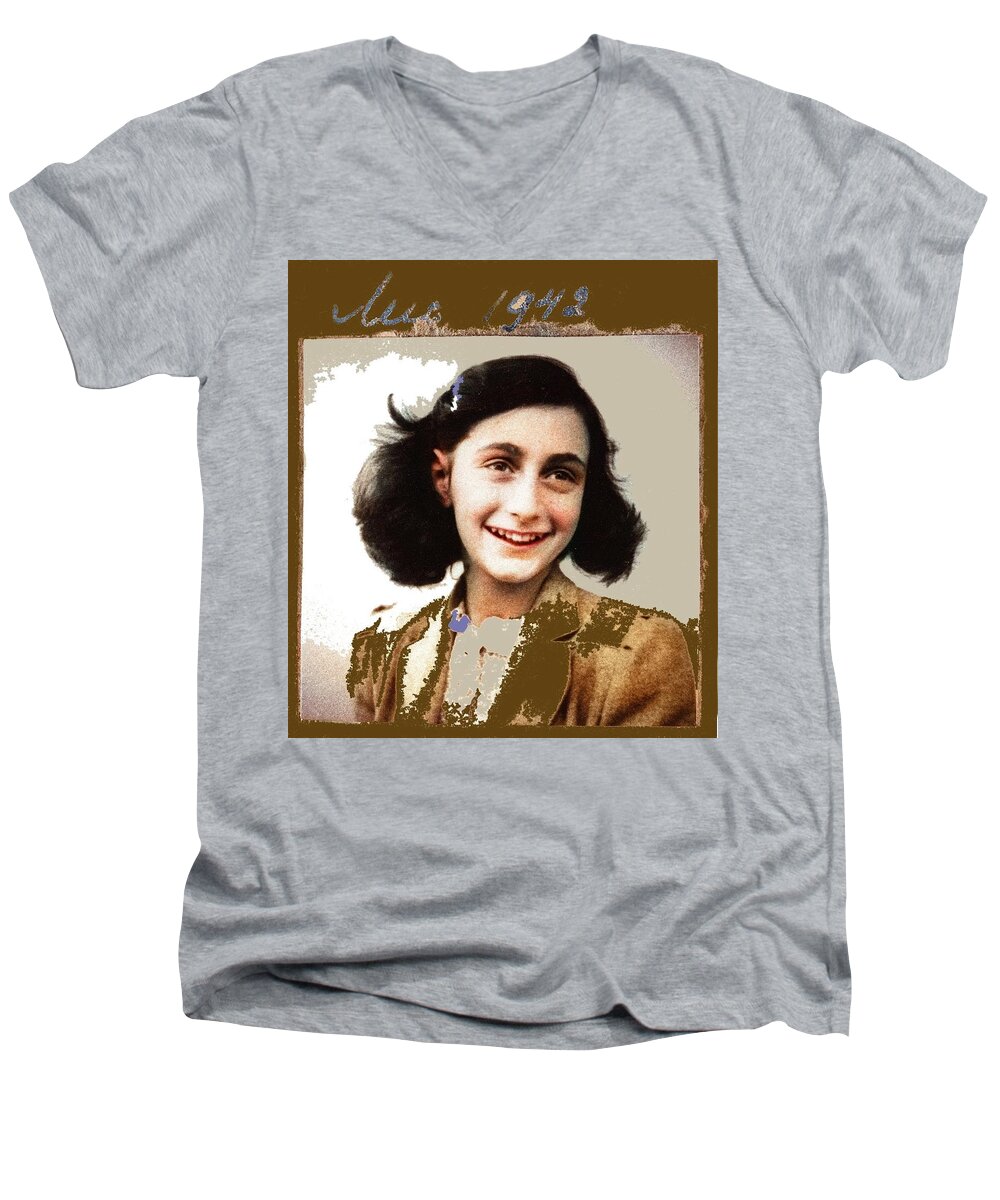 Anne Frank Amsterdam Holland 1942 Color Added 2015 Men's V-Neck T-Shirt featuring the photograph Anne Frank Amsterdam Holland 1942 color added 2015 by David Lee Guss