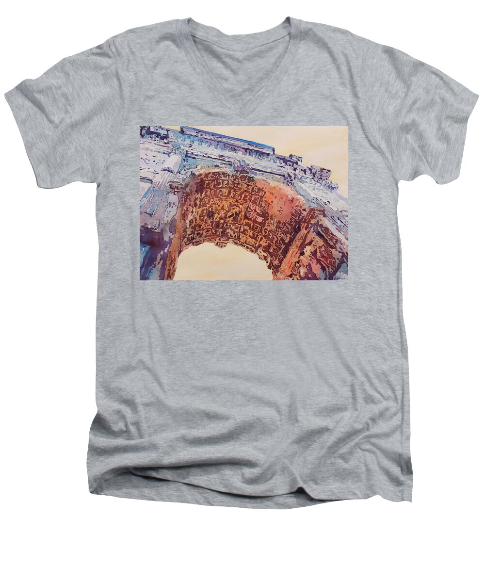 Arch Of Titus Men's V-Neck T-Shirt featuring the painting Arch of Titus Two by Jenny Armitage