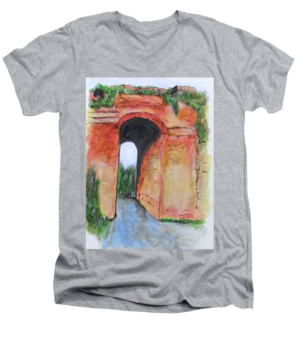 Ruins Men's V-Neck T-Shirt featuring the painting Arco Felice, Revisited by Clyde J Kell