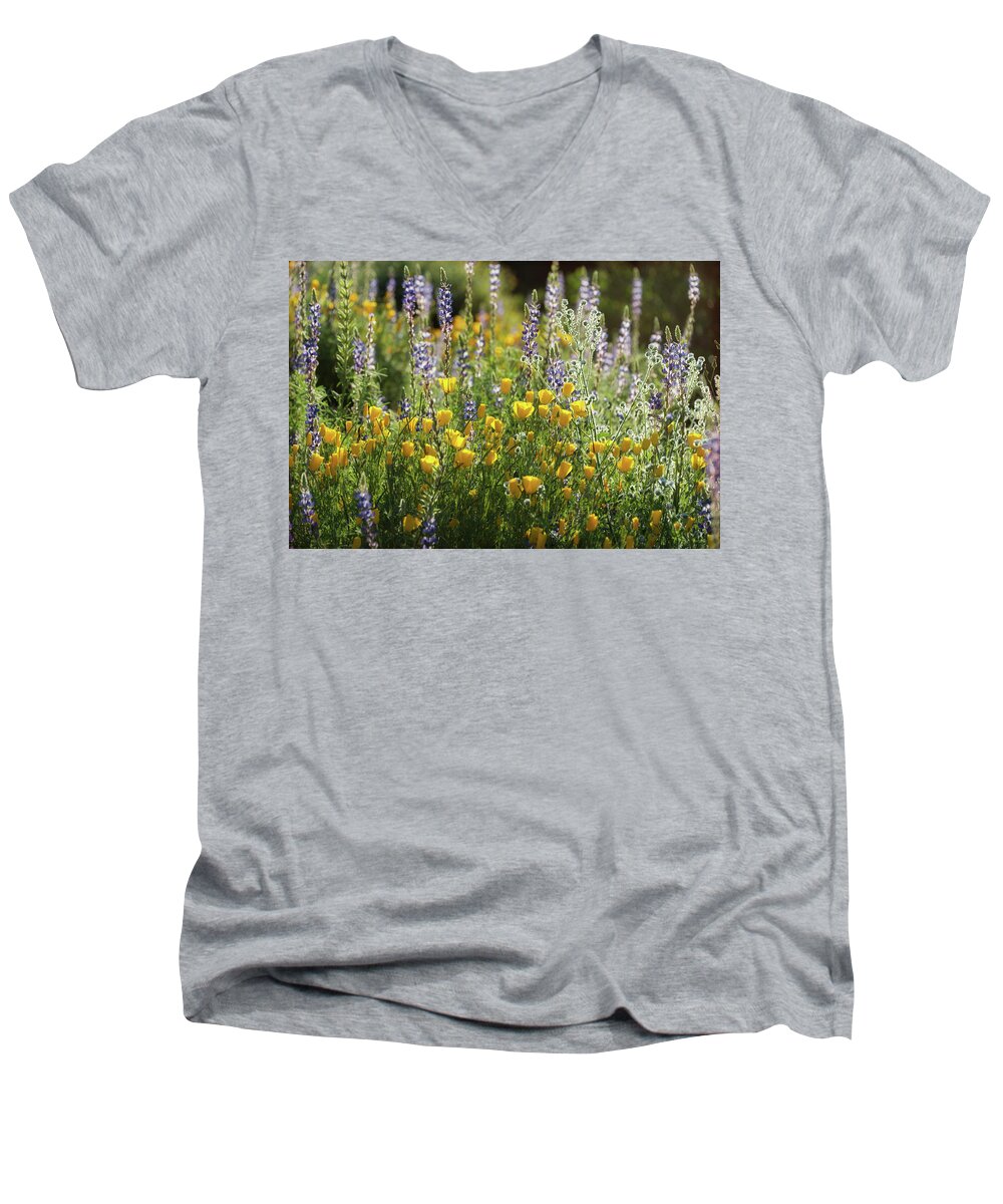 Poppies Men's V-Neck T-Shirt featuring the photograph Arizona Spring Wildflowers by Saija Lehtonen