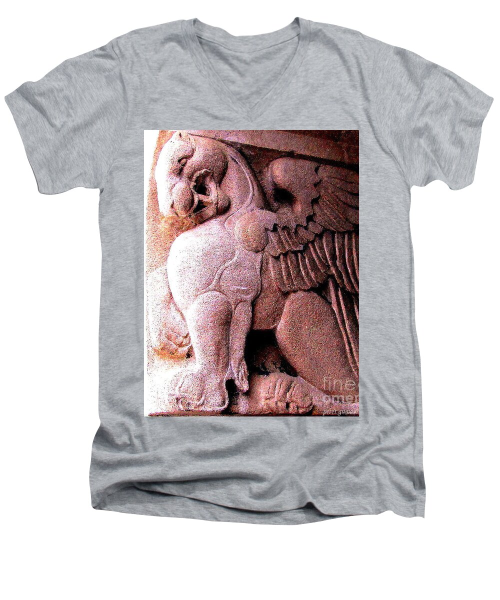 Griffin Men's V-Neck T-Shirt featuring the photograph Art Deco Griffin circa 1925 by Peter Ogden