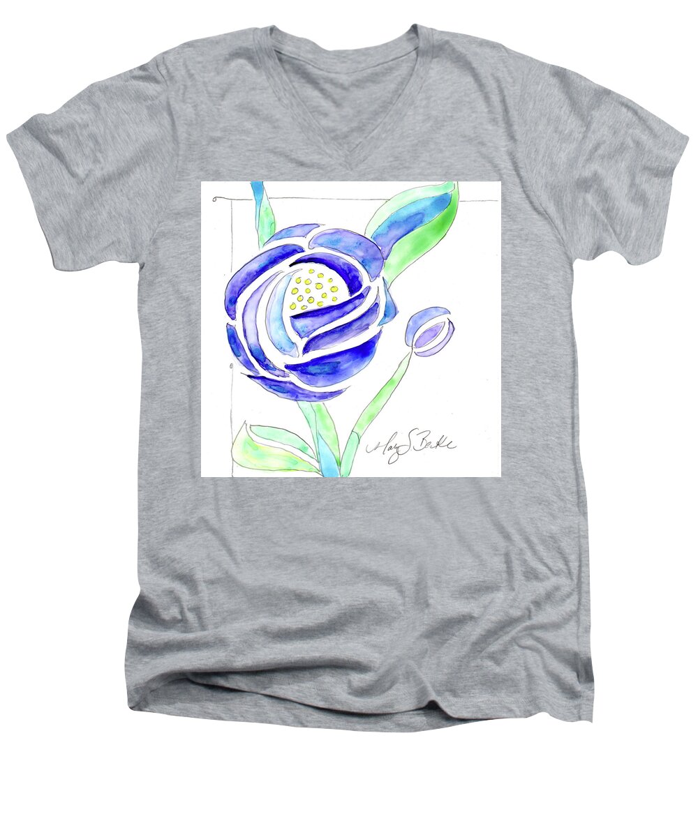 Rose Men's V-Neck T-Shirt featuring the painting Art Nouveau Roses II by Mary Benke