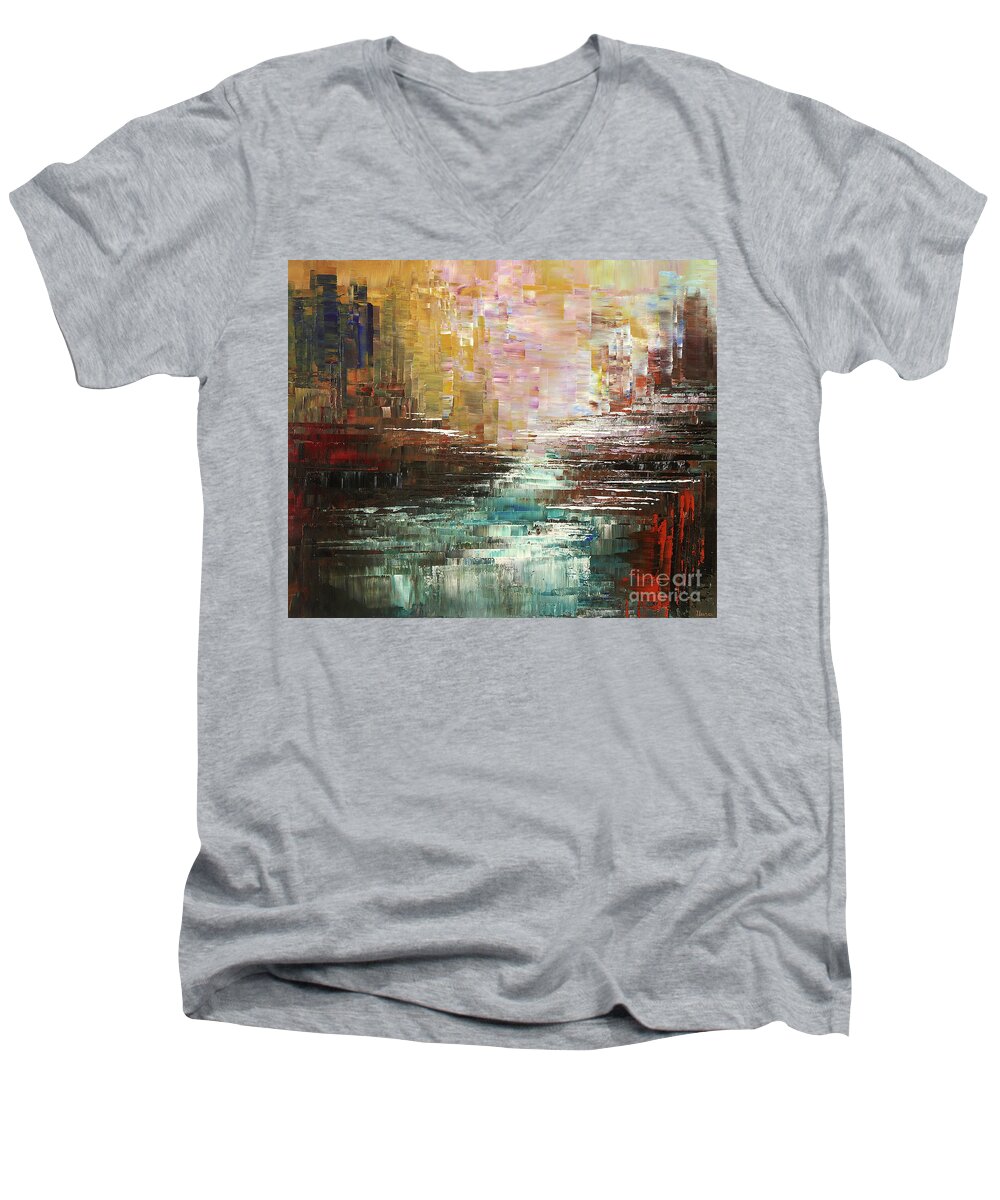 Abstract Men's V-Neck T-Shirt featuring the painting Artist Whitewater by Tatiana Iliina