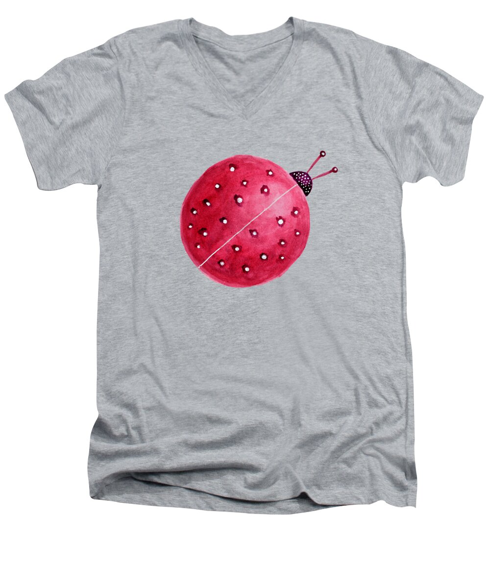 Ladybug Men's V-Neck T-Shirt featuring the digital art Beautiful Abstract Watercolor Ladybug by Boriana Giormova
