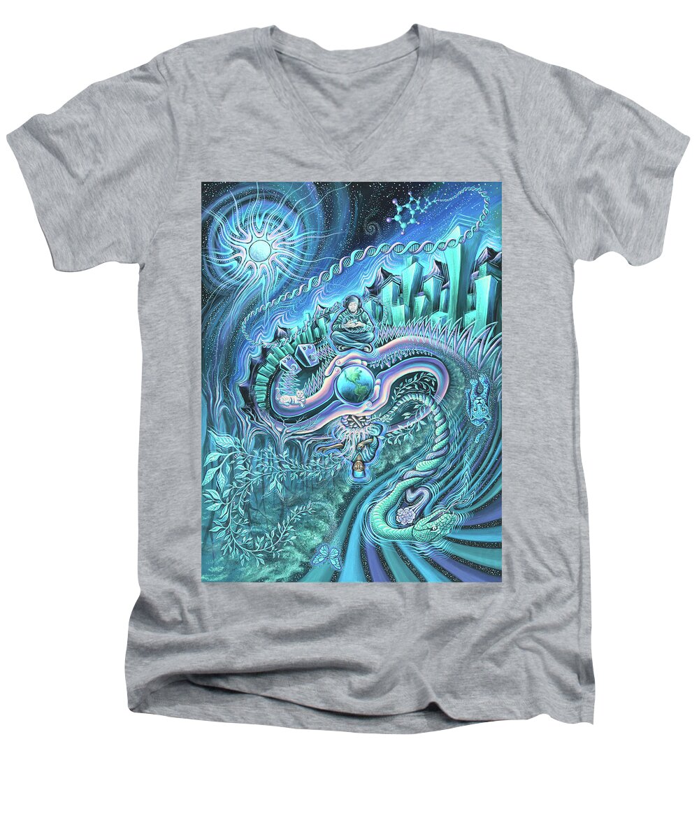 Ayahuasca Men's V-Neck T-Shirt featuring the painting As Above, So Below by Jim Figora