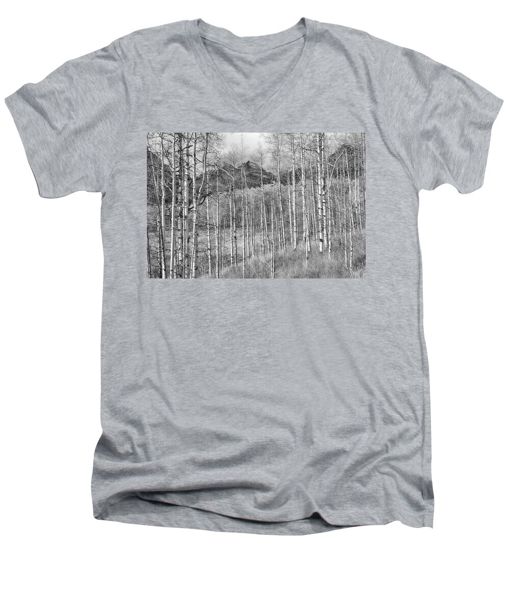 Colorado Men's V-Neck T-Shirt featuring the photograph Aspen Ambience Monochrome by Eric Glaser