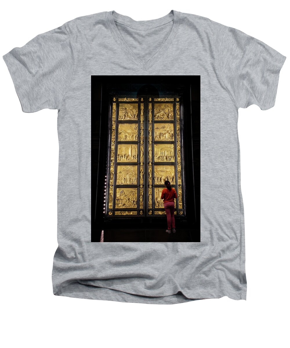 Joan Carroll Men's V-Neck T-Shirt featuring the photograph At The Gates Of Paradise by Joan Carroll