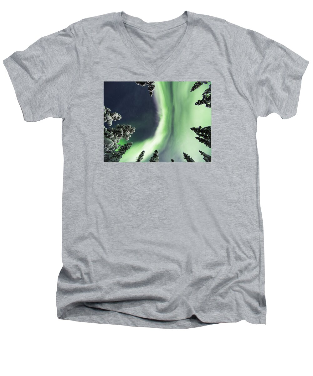 Alaska Men's V-Neck T-Shirt featuring the photograph Aurora Lying on Your Back by Ian Johnson