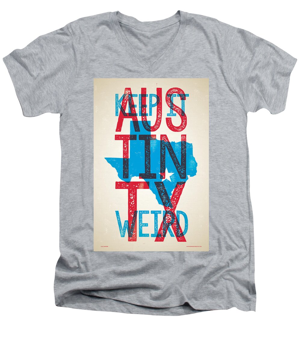 Guitars Men's V-Neck T-Shirt featuring the digital art Austin Poster - Texas - Keep Austin Weird by Jim Zahniser
