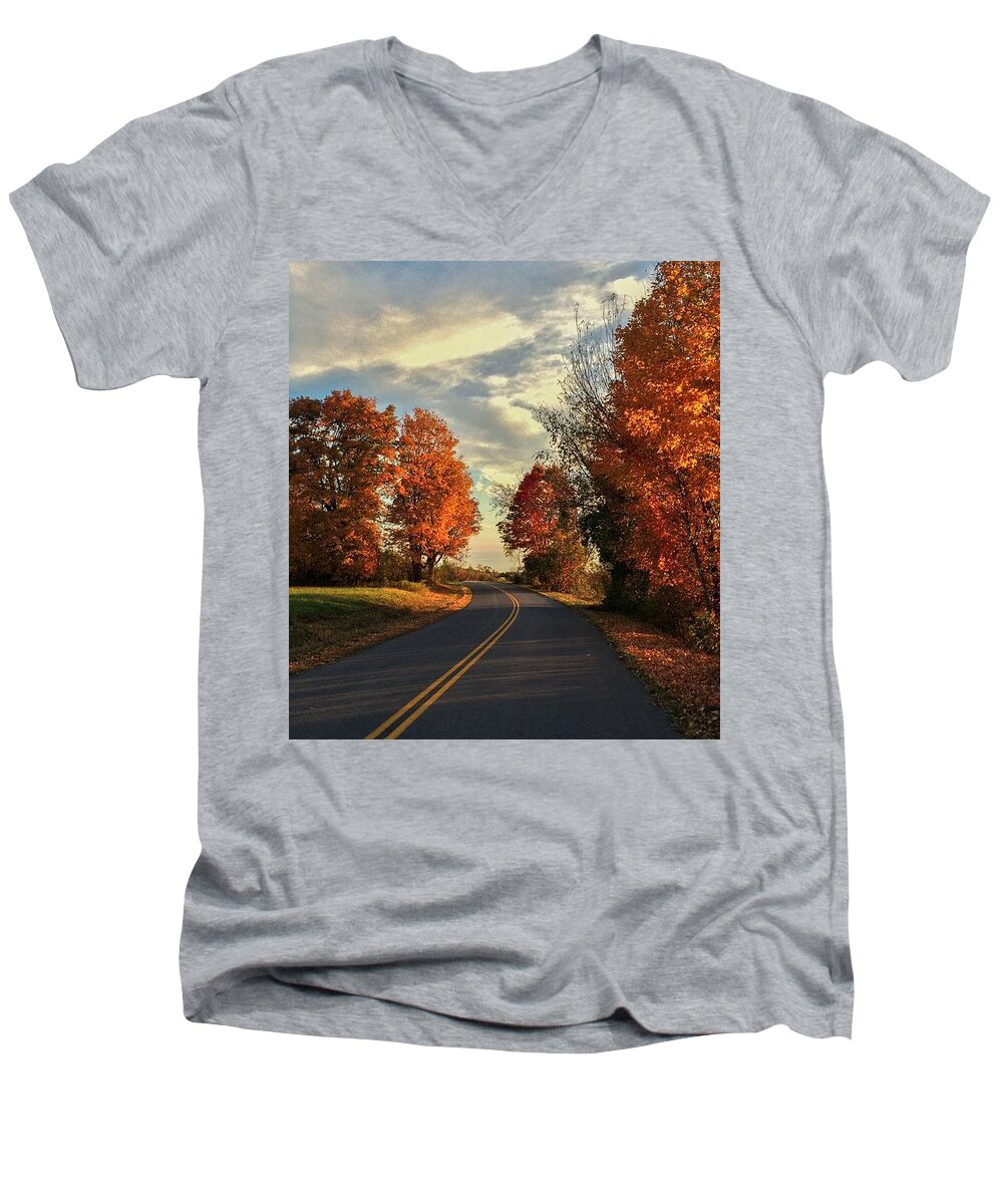  Men's V-Neck T-Shirt featuring the photograph Autumn Drive by Kendall McKernon