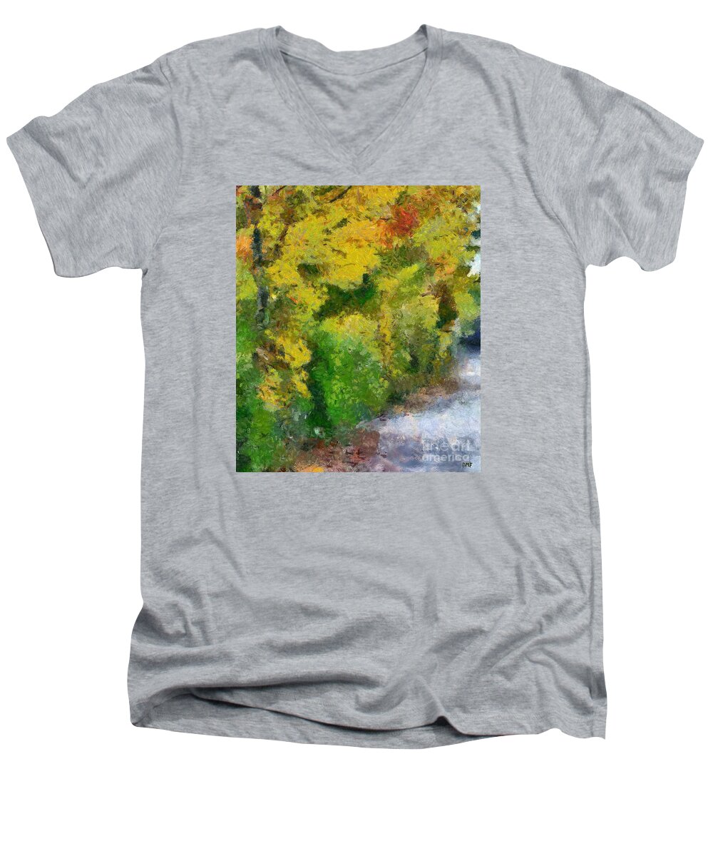 Landscape Men's V-Neck T-Shirt featuring the painting Autumn Harmony by Dragica Micki Fortuna