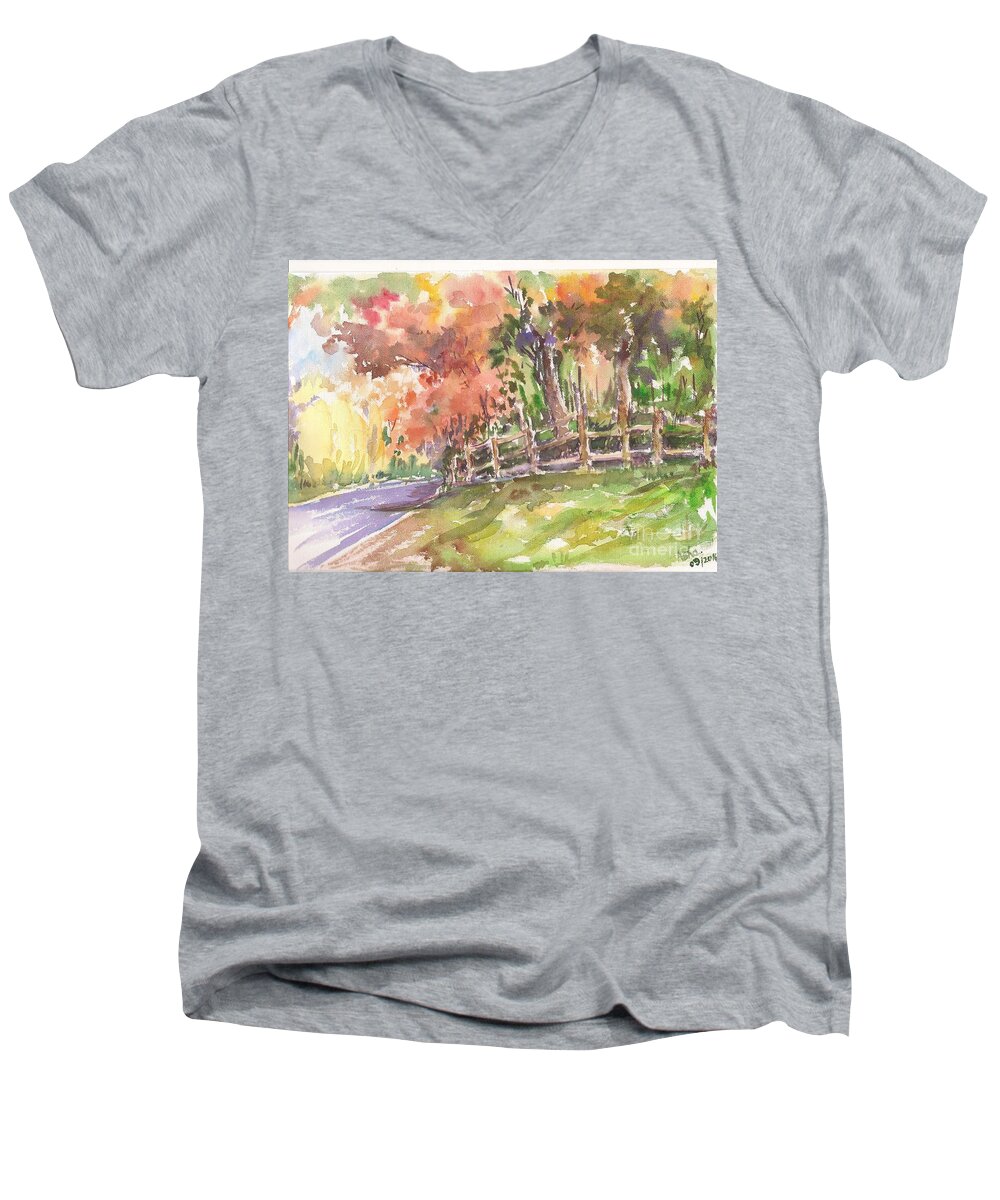 Autumn Men's V-Neck T-Shirt featuring the painting Autumn in the air by Asha Sudhaker Shenoy