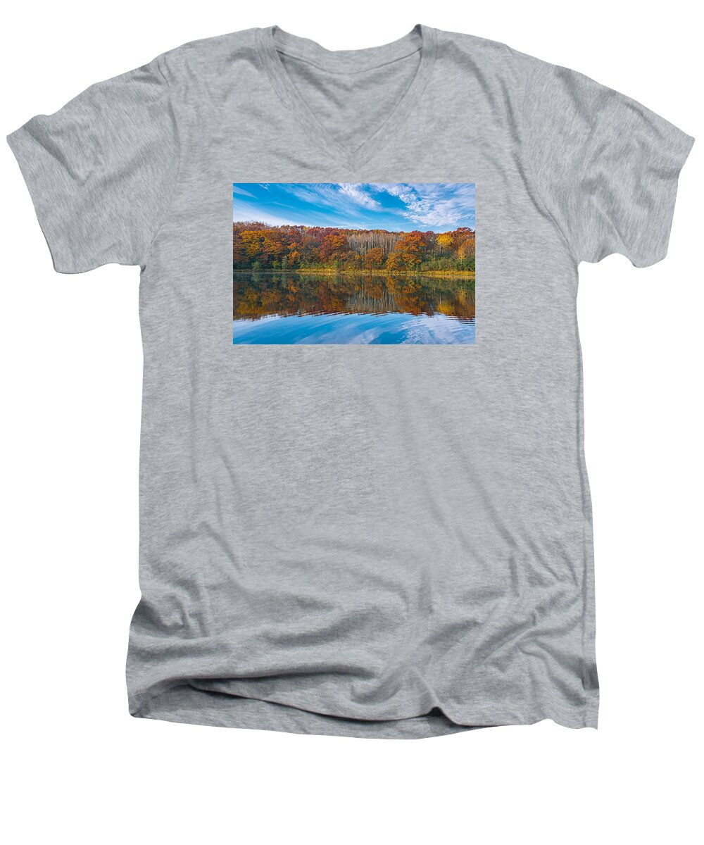 Lebanon Men's V-Neck T-Shirt featuring the photograph Autumn in the Park by Doug Wallick