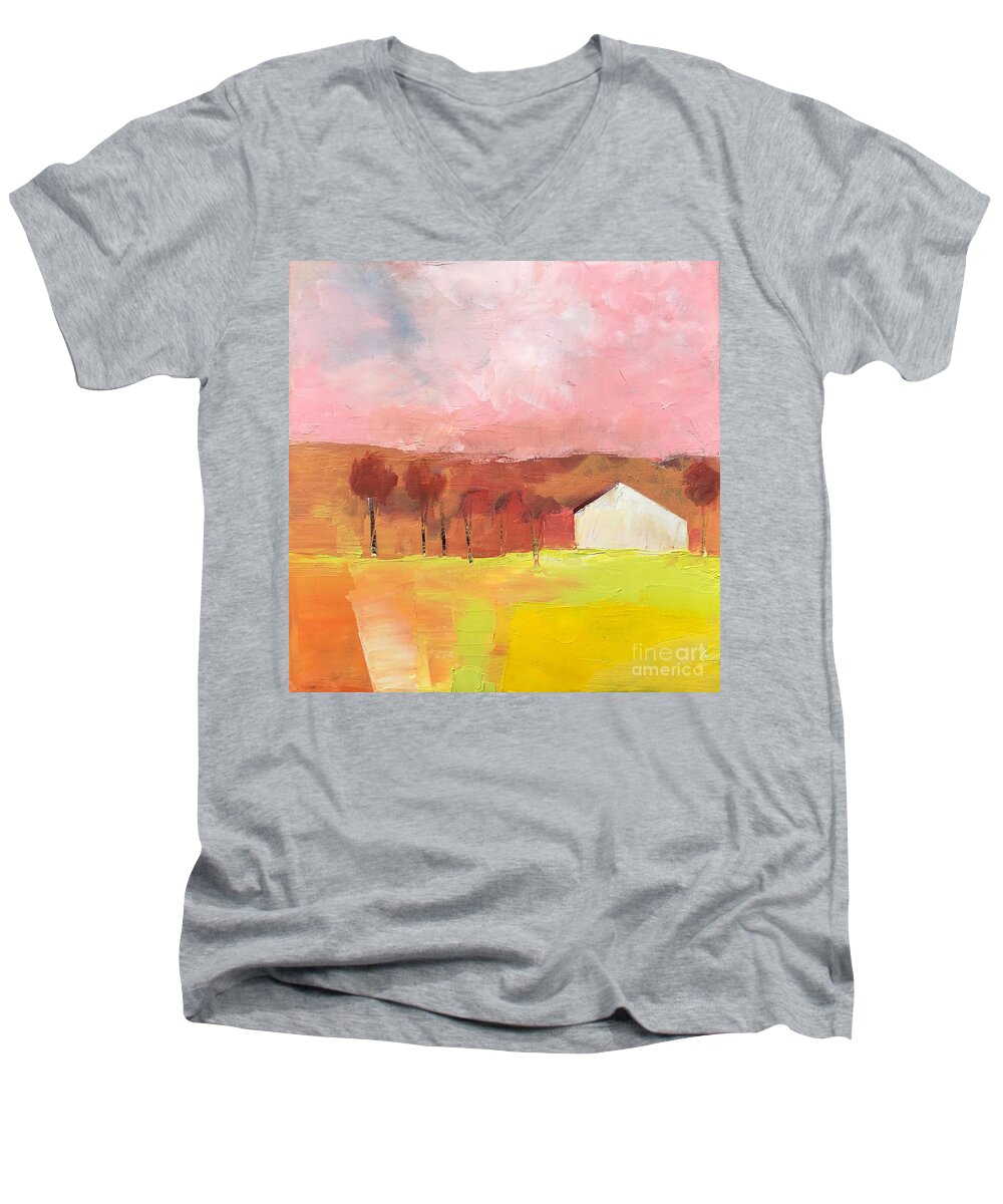 Farmhouse Men's V-Neck T-Shirt featuring the painting Autumn Stillness by Michelle Abrams