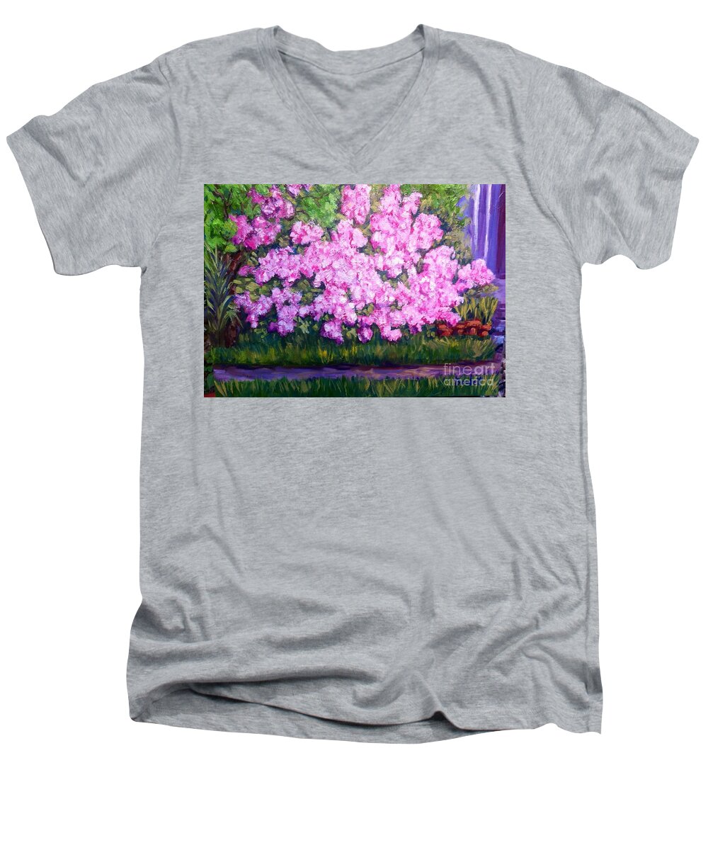 Floral Men's V-Neck T-Shirt featuring the painting Azalea Spring by Beverly Boulet