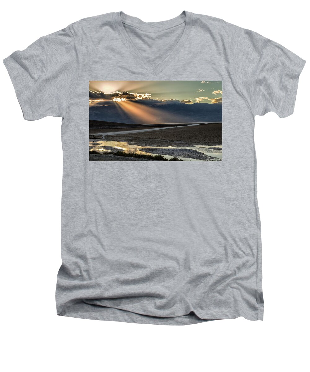  Men's V-Neck T-Shirt featuring the photograph Bad Water Basin Death Valley National Park by Michael W Rogers