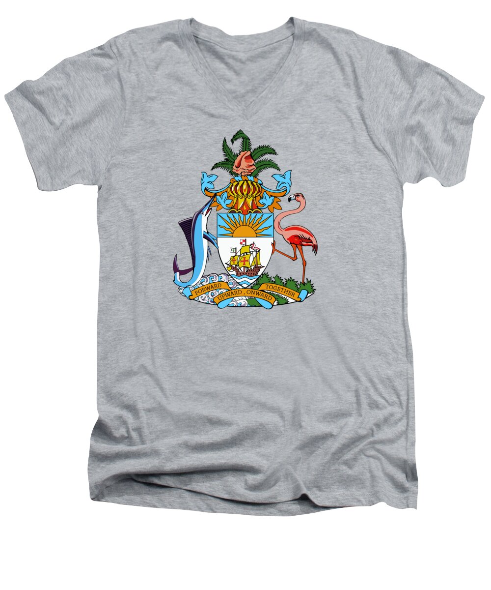 Bahamas Men's V-Neck T-Shirt featuring the drawing Bahamas Coat of Arms by Movie Poster Prints