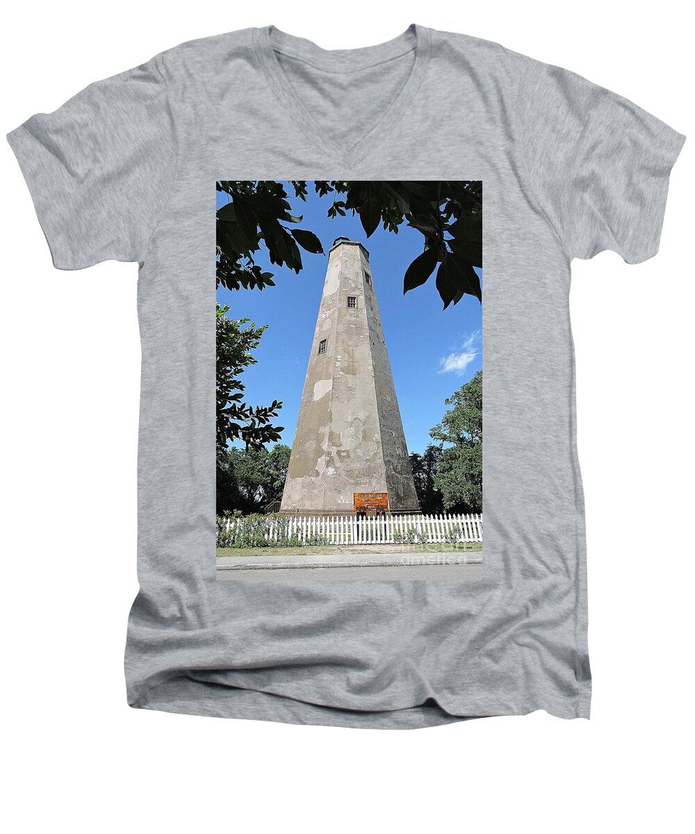 Art Men's V-Neck T-Shirt featuring the photograph Bald Head Island Lighthouse by Shelia Kempf
