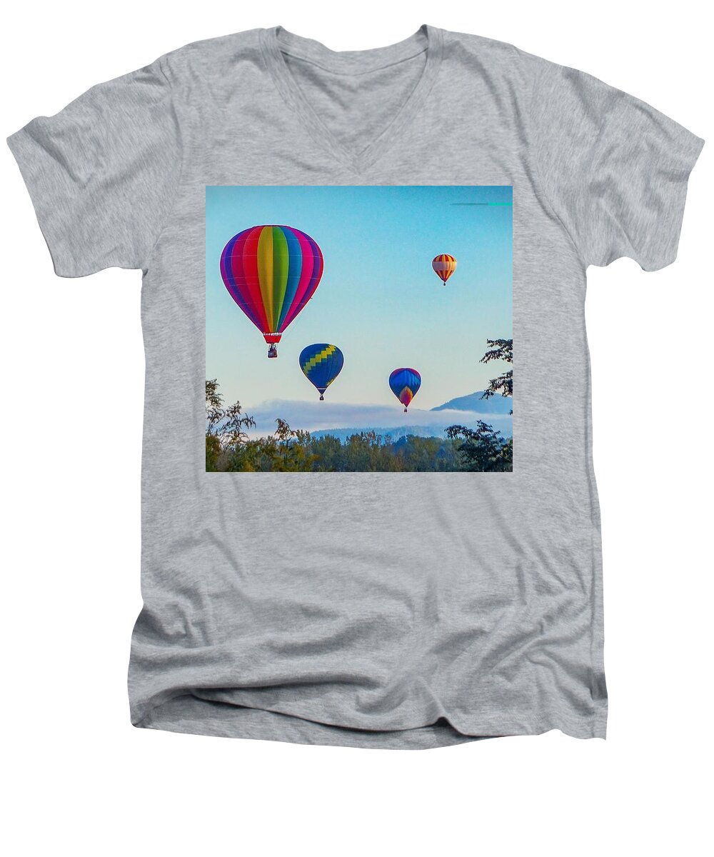  Men's V-Neck T-Shirt featuring the photograph Balloons in a frame by Kendall McKernon