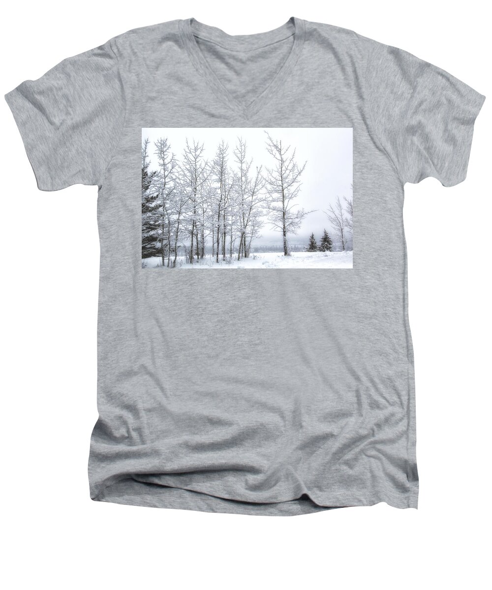 Trees Men's V-Neck T-Shirt featuring the photograph Bare Trees in Winter by Celine Pollard