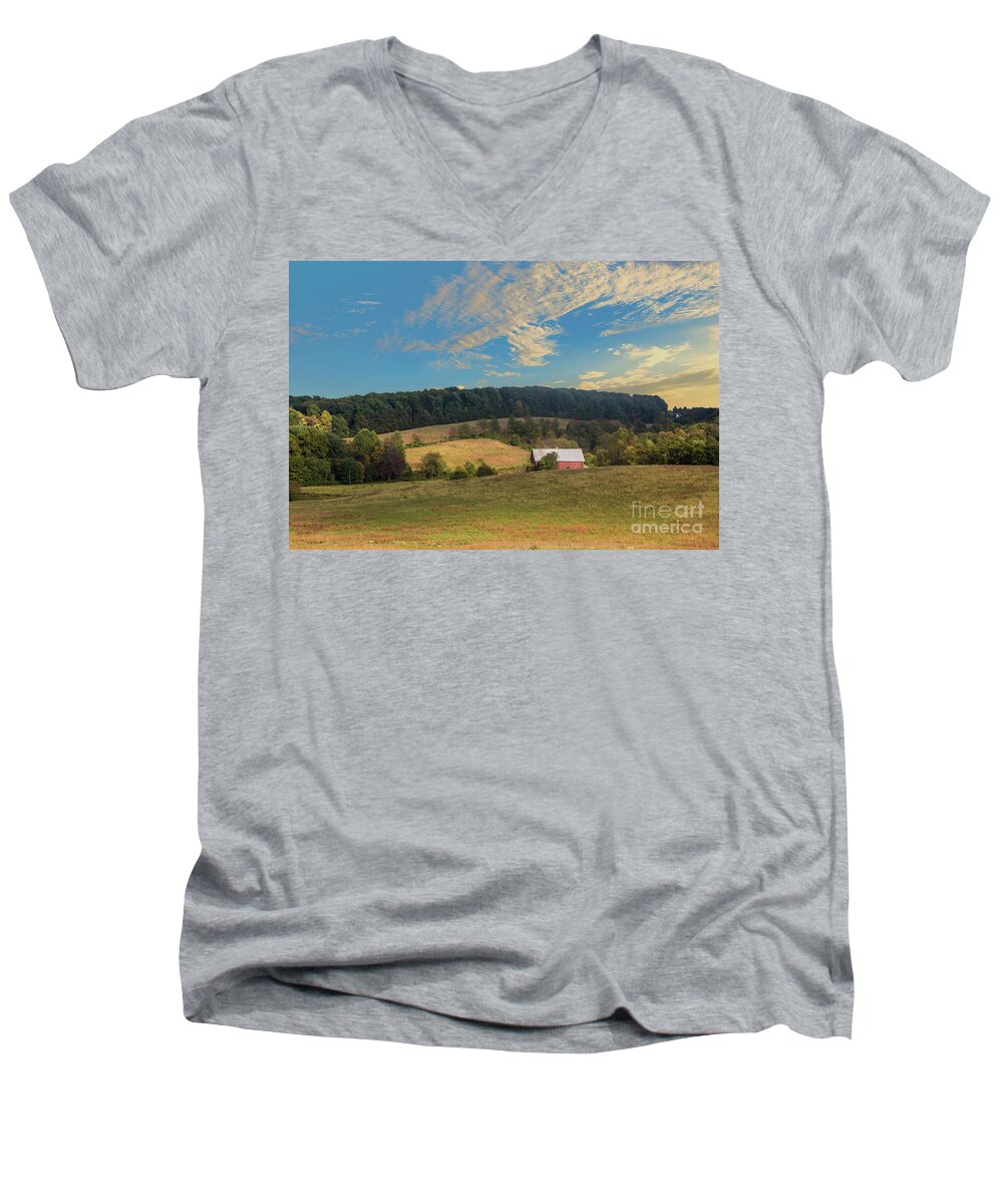 Emmitsburg Men's V-Neck T-Shirt featuring the photograph Barn in Field by Malcolm L Wiseman III
