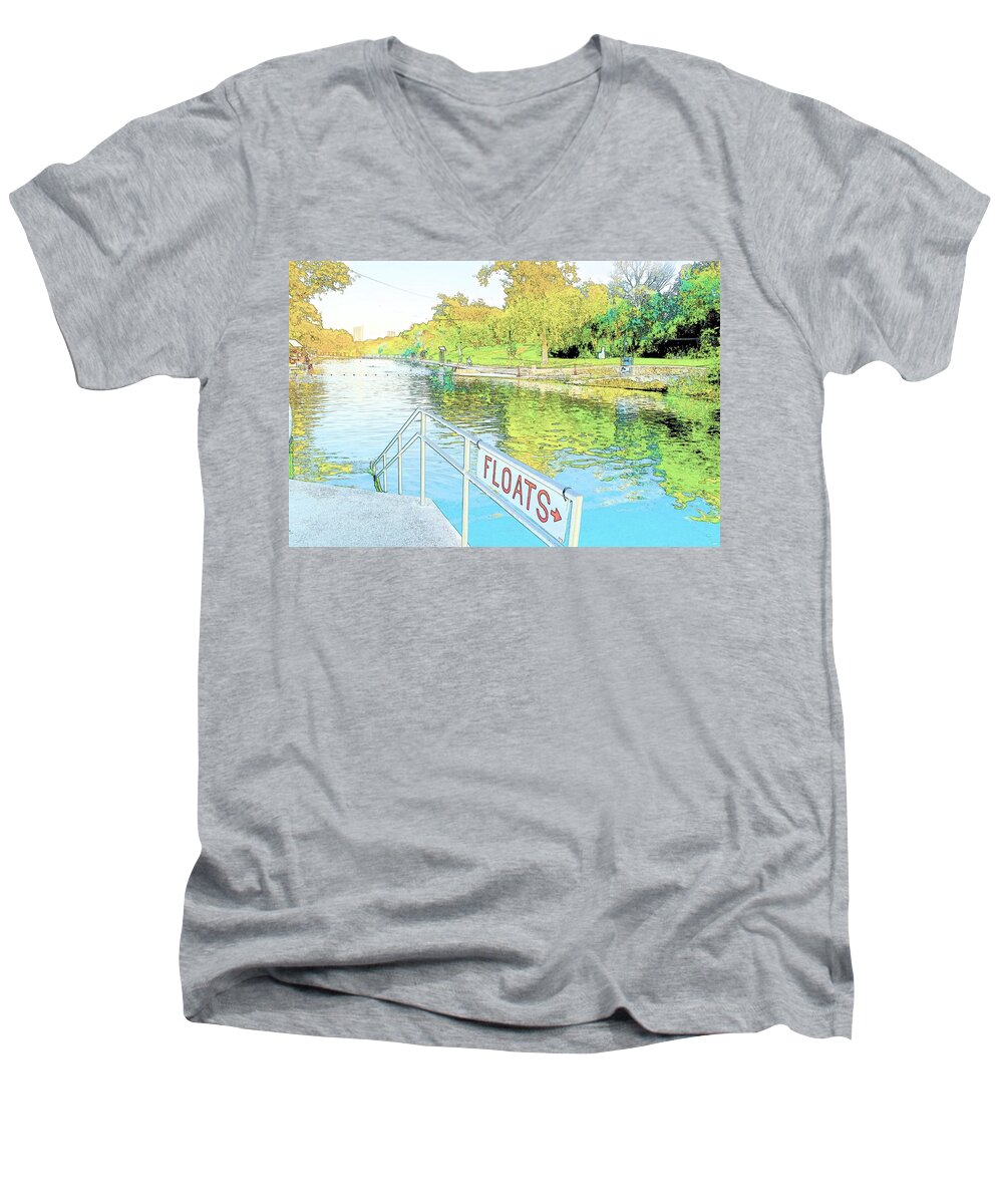 Sketch Men's V-Neck T-Shirt featuring the photograph Barton Springs Sketch by Kristina Deane
