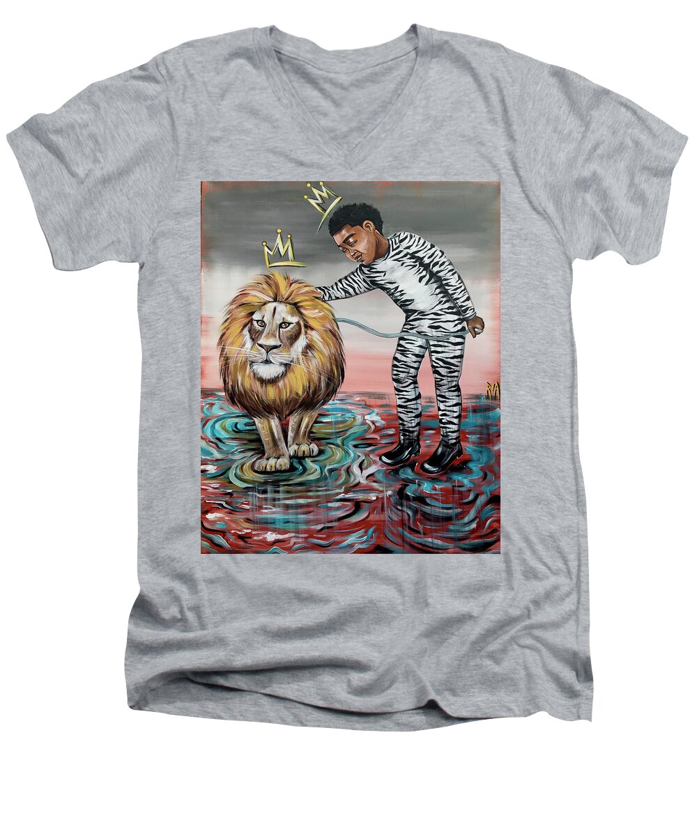 Son Men's V-Neck T-Shirt featuring the painting Be Courageous My Son by Artist RiA