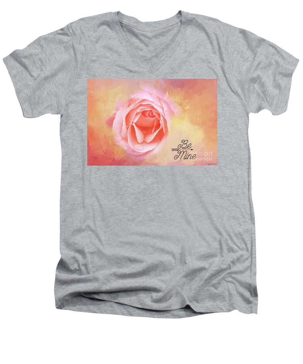 Rose Men's V-Neck T-Shirt featuring the mixed media Be Mine by Eva Lechner