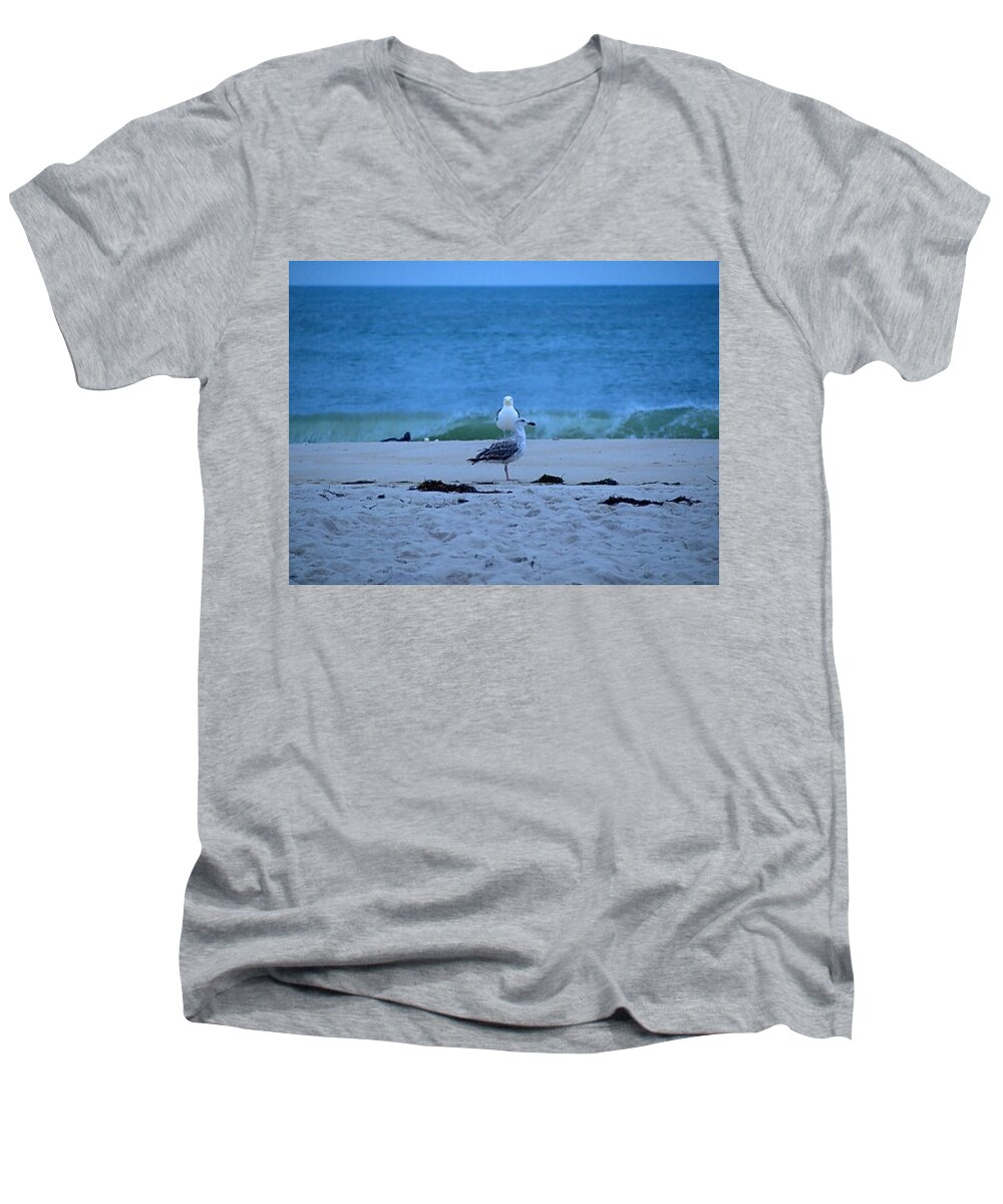 Shore Men's V-Neck T-Shirt featuring the photograph Beach Birds by Newwwman