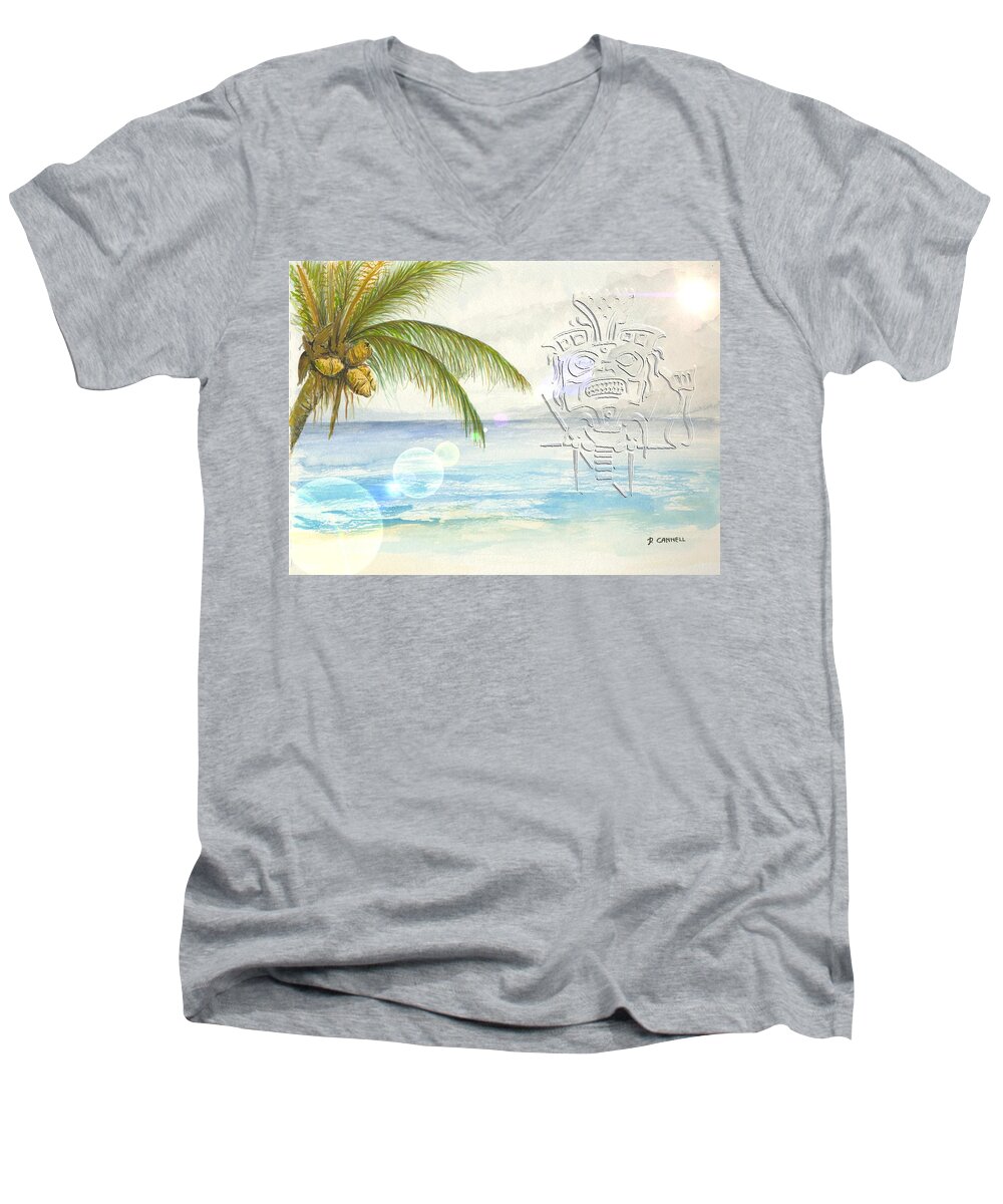 Beach Men's V-Neck T-Shirt featuring the digital art Beach etching by Darren Cannell