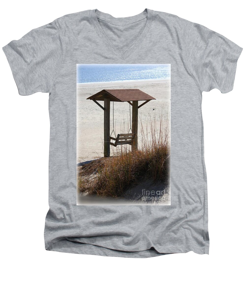 Beach Men's V-Neck T-Shirt featuring the photograph Beach Swing by Carol Groenen