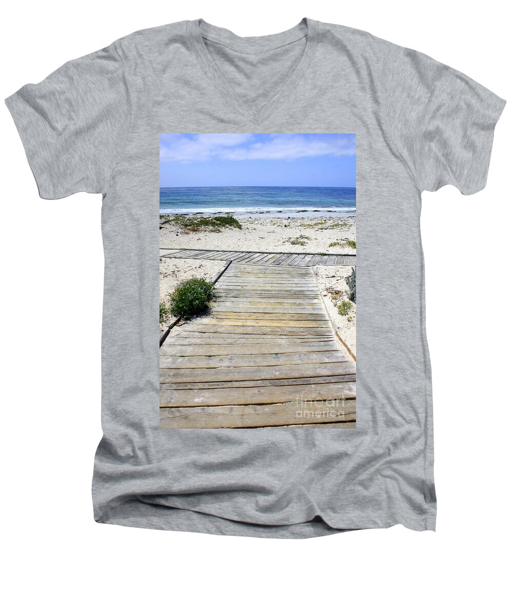 Ocean Men's V-Neck T-Shirt featuring the photograph Beach Walk by Carol Groenen