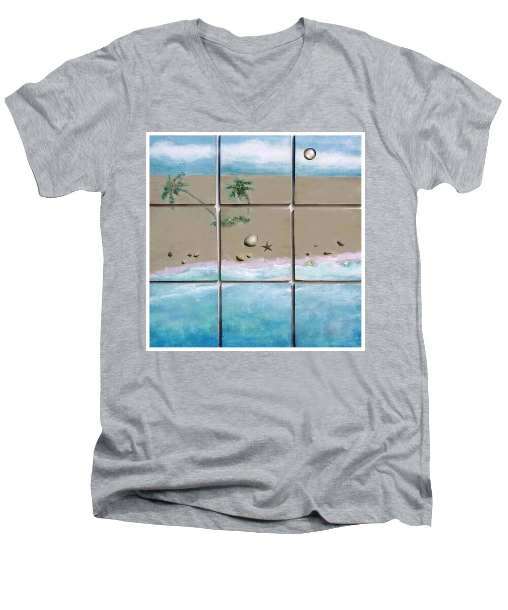 Beaches Men's V-Neck T-Shirt featuring the mixed media Beaches Cubed by Mary Ann Leitch