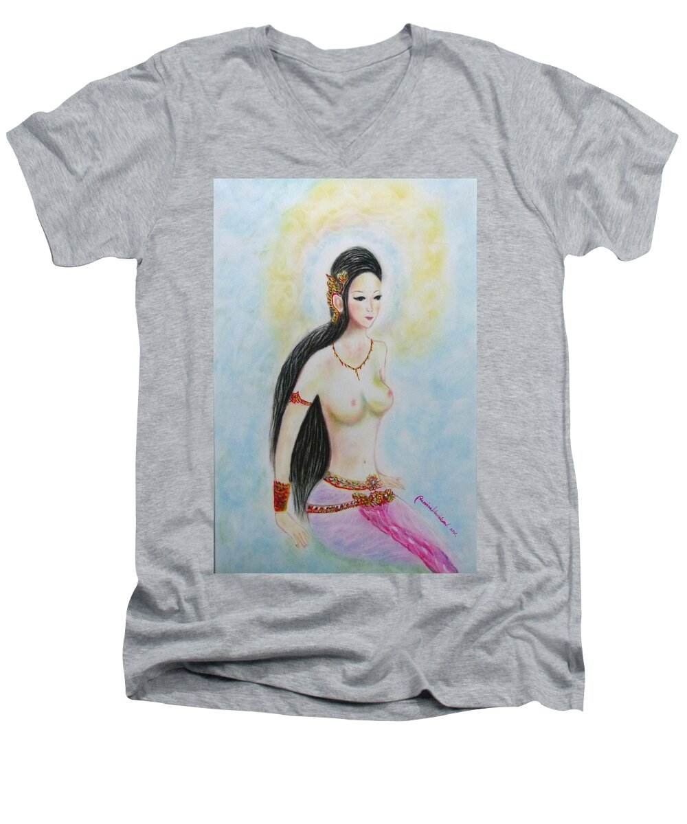  Men's V-Neck T-Shirt featuring the painting Beautiful lady by Wanvisa Klawklean