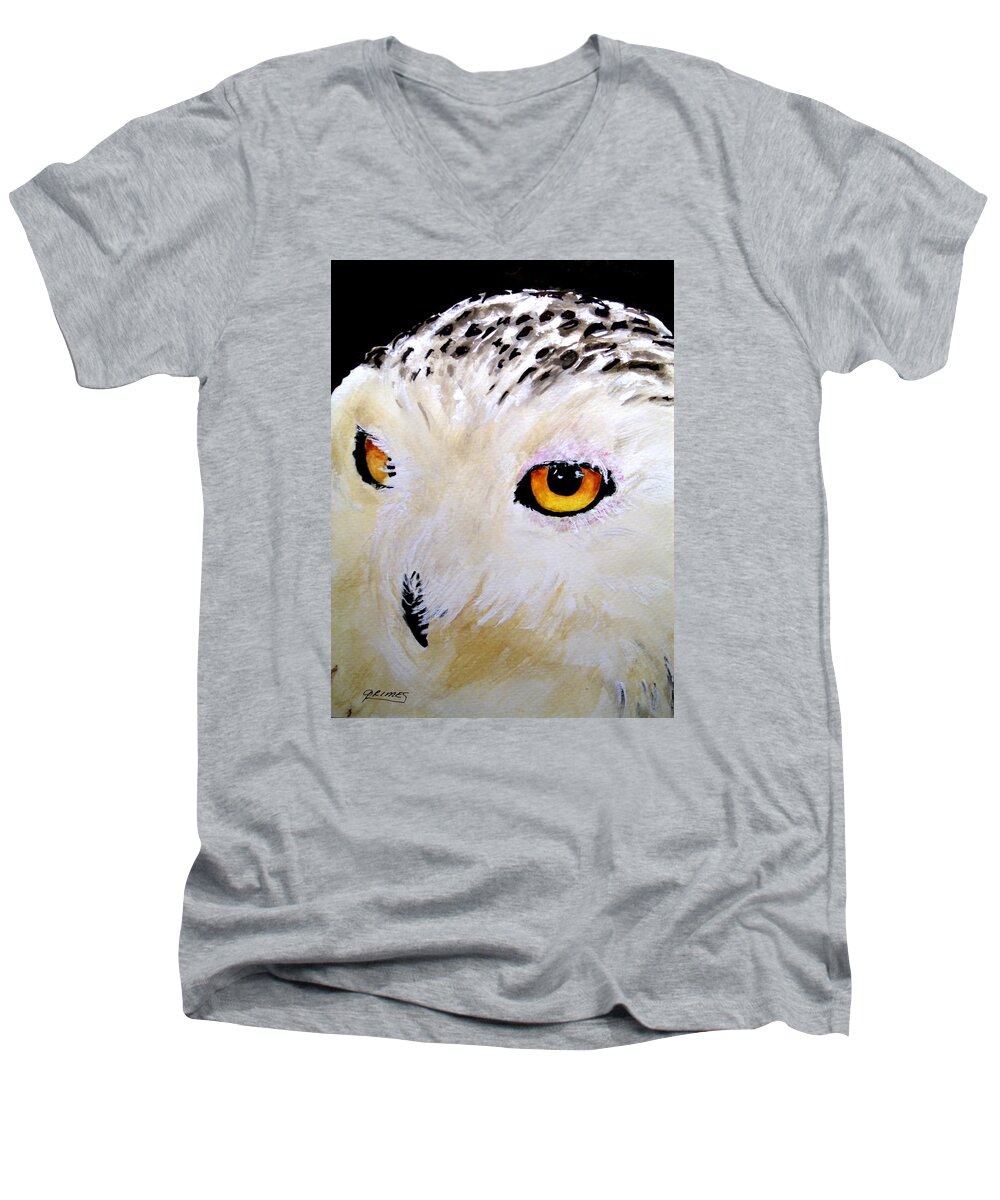 Birds Men's V-Neck T-Shirt featuring the painting Beautiful Snowy Owl by Carol Grimes