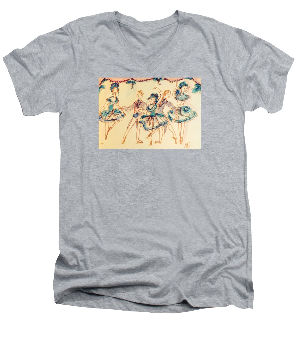 Ballet Men's V-Neck T-Shirt featuring the painting Beauty in blue ballet by Judith Desrosiers
