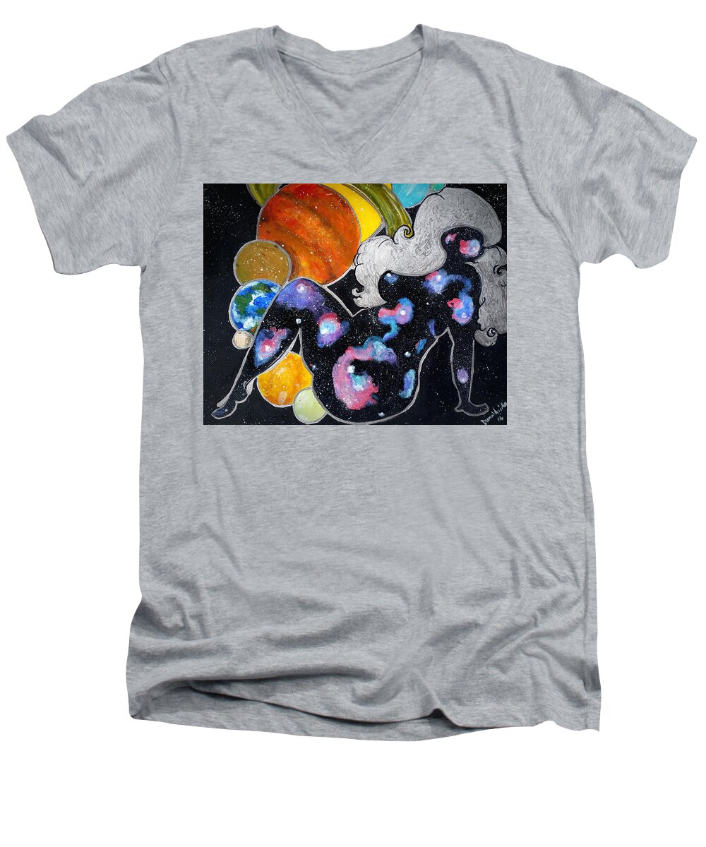  Curvy Women Men's V-Neck T-Shirt featuring the painting Beauty out of this WORLD by Diamin Nicole